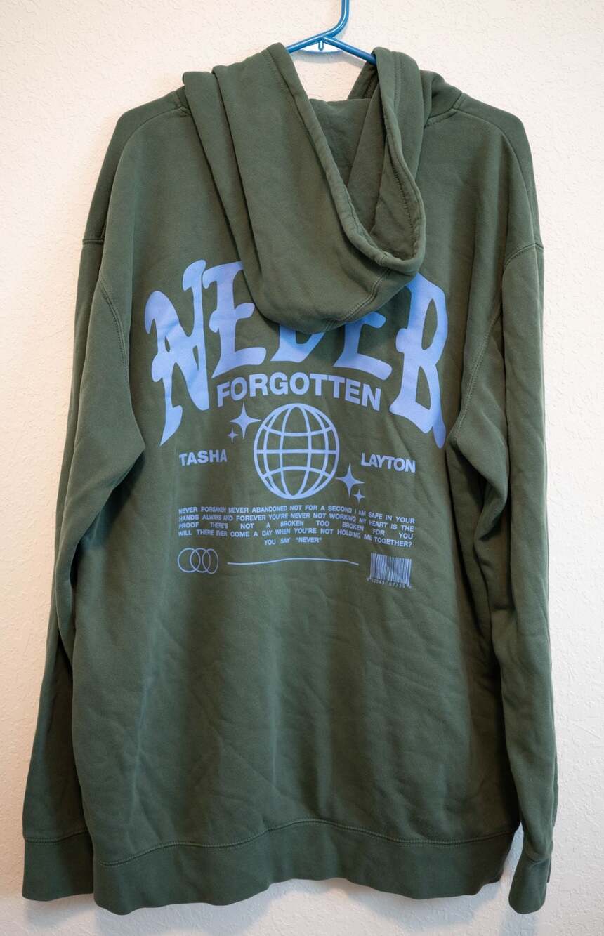 Tasha Layton "Never" Graphic Hoodie, Forest Green - Picture 4 of 5